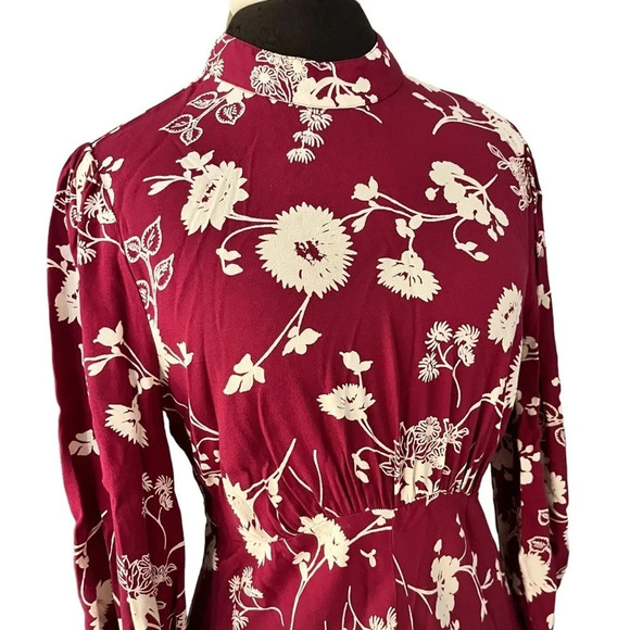 Ghost London Viscose Floral Retro Midi Dress Gathered Sleeves Old Hollywood XS - Picture 15 of 15